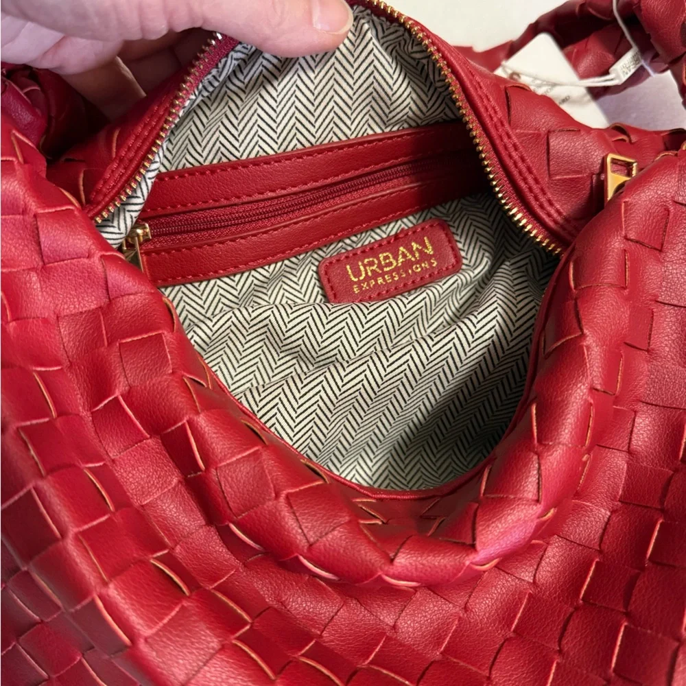 Urban Expressions Red Woven Hobo Shoulder Bag With Knotted Strap - NWT